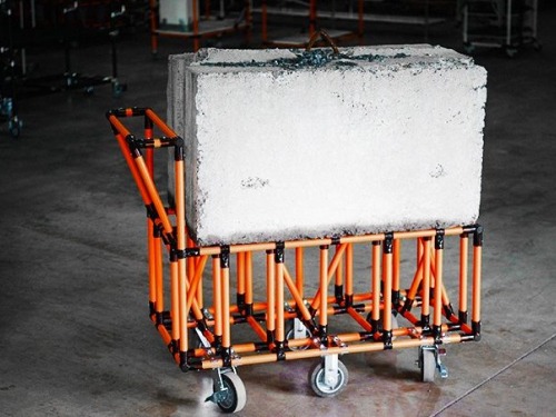 concrete block on a flexpipe cart